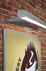 Wandschild 50/20 mit darüber montierter Beleuchtung RONDO 85 LED, Schildflächenwechsel seitlich